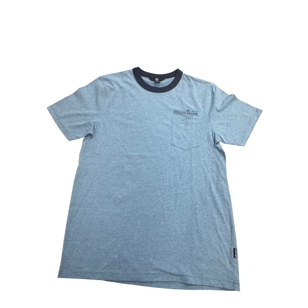 Volcom‎ Stone Mens Blue T Shirt Pocket Tee Ringer Collar Medium Casual